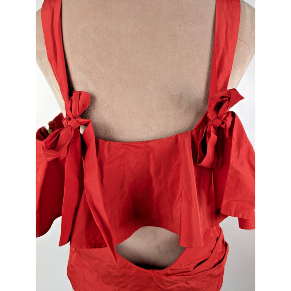 Maeve Anthropologie Ruffle Cutout Back Bow Red Tank Top Size 12 - Picture 4 of 12
